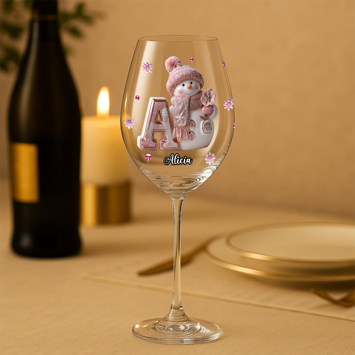 Merry Christmas - Personalized Family Wine Glass With Long Stem