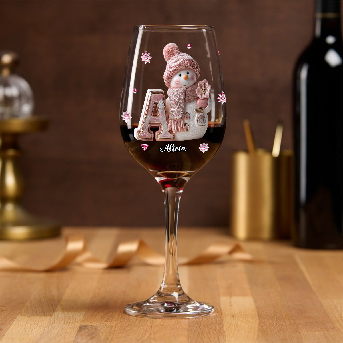 Merry Christmas - Personalized Family Wine Glass With Long Stem