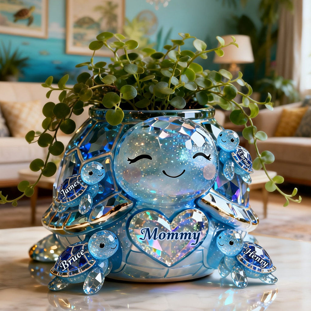 Cute Sparkling Turtle Mom - Personalized Turtle Acrylic Pot