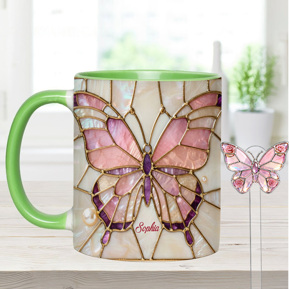 Love Butterflies - Personalized Butterfly Set Accent Mug with Acrylic Stirrers