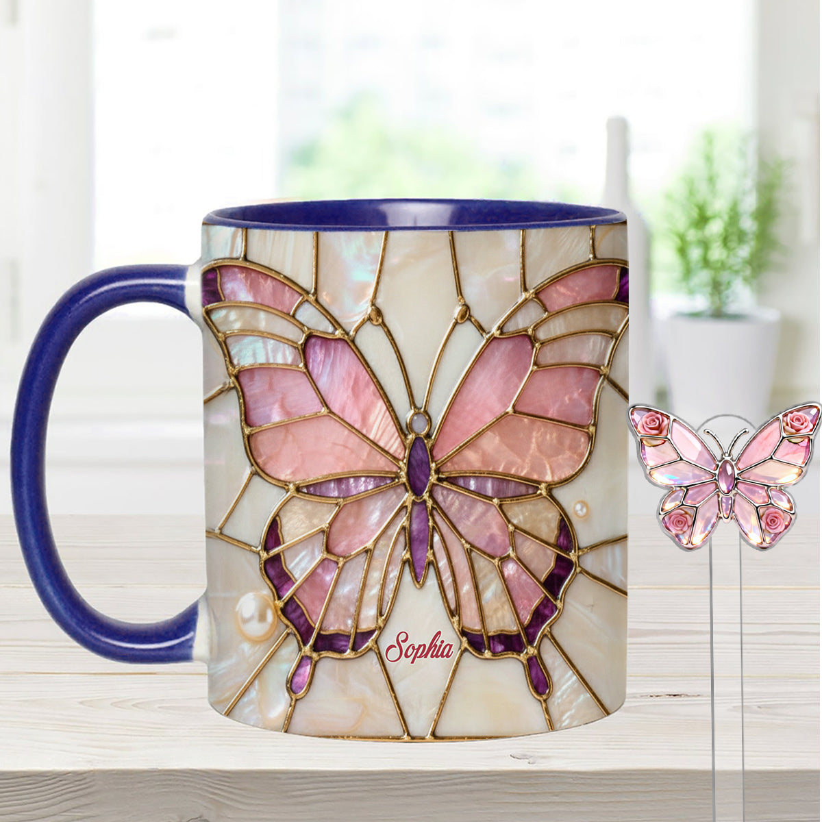 Love Butterflies - Personalized Butterfly Set Accent Mug with Acrylic Stirrers