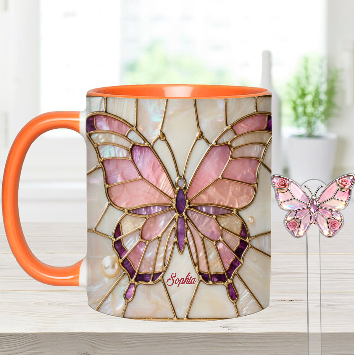 Love Butterflies - Personalized Butterfly Set Accent Mug with Acrylic Stirrers