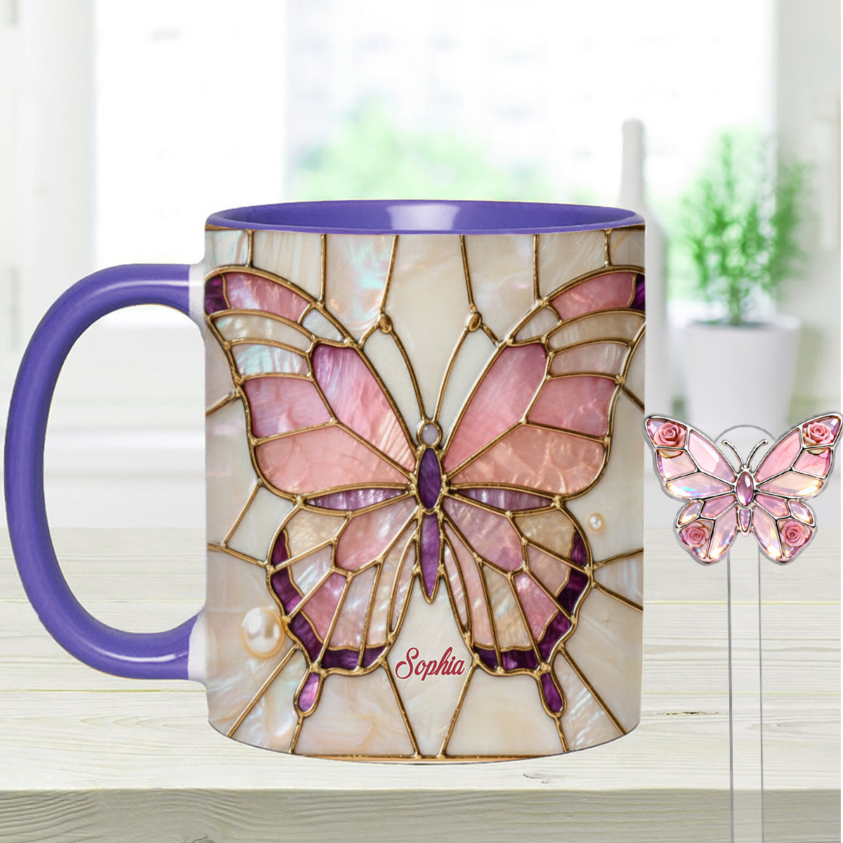 Love Butterflies - Personalized Butterfly Set Accent Mug with Acrylic Stirrers