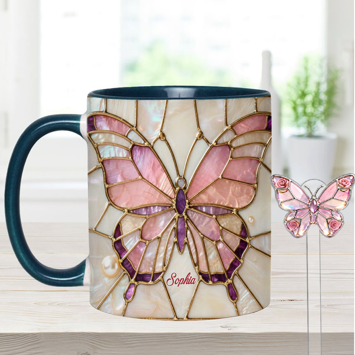 Love Butterflies - Personalized Butterfly Set Accent Mug with Acrylic Stirrers