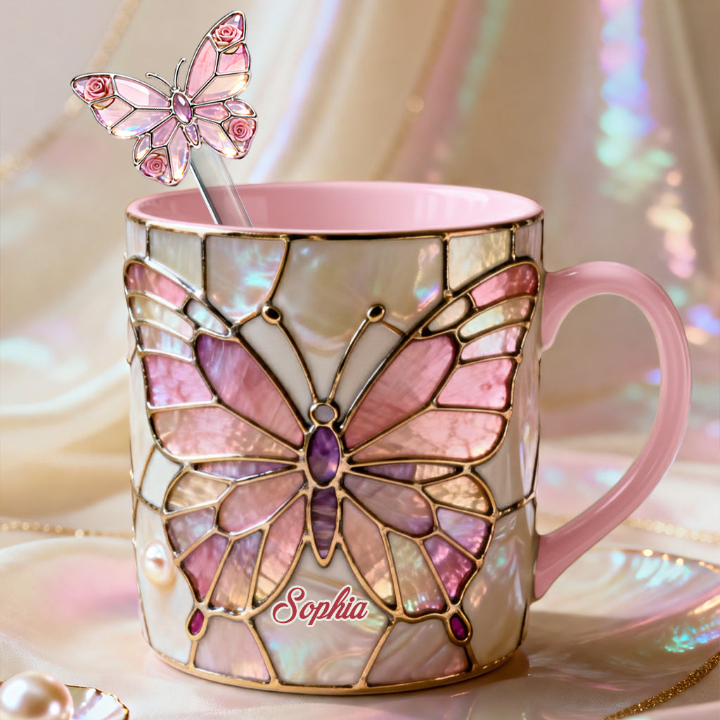 Love Butterflies - Personalized Butterfly Set Accent Mug with Acrylic Stirrers