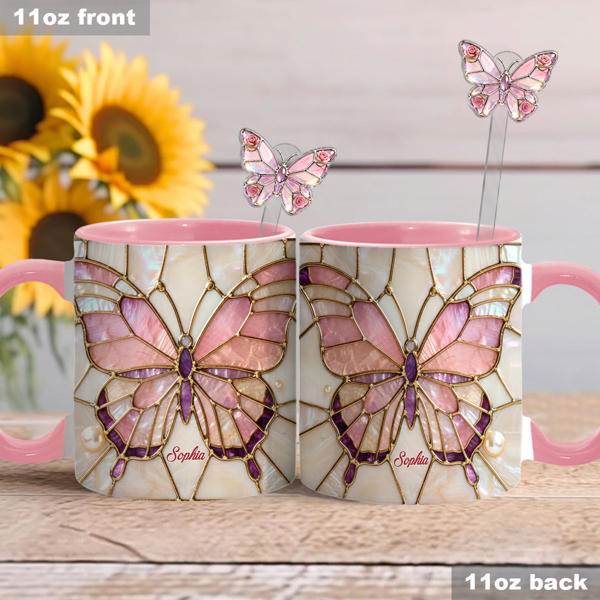 Love Butterflies - Personalized Butterfly Set Accent Mug with Acrylic Stirrers