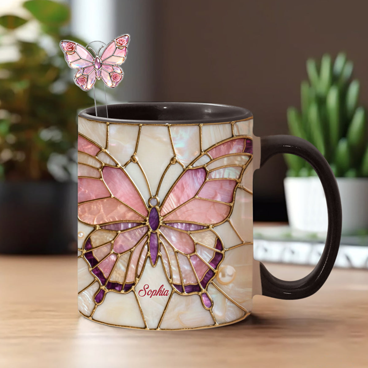 Love Butterflies - Personalized Butterfly Set Accent Mug with Acrylic Stirrers