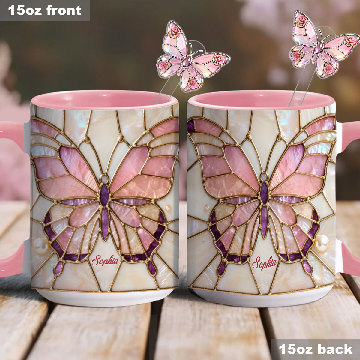 Love Butterflies - Personalized Butterfly Set Accent Mug with Acrylic Stirrers