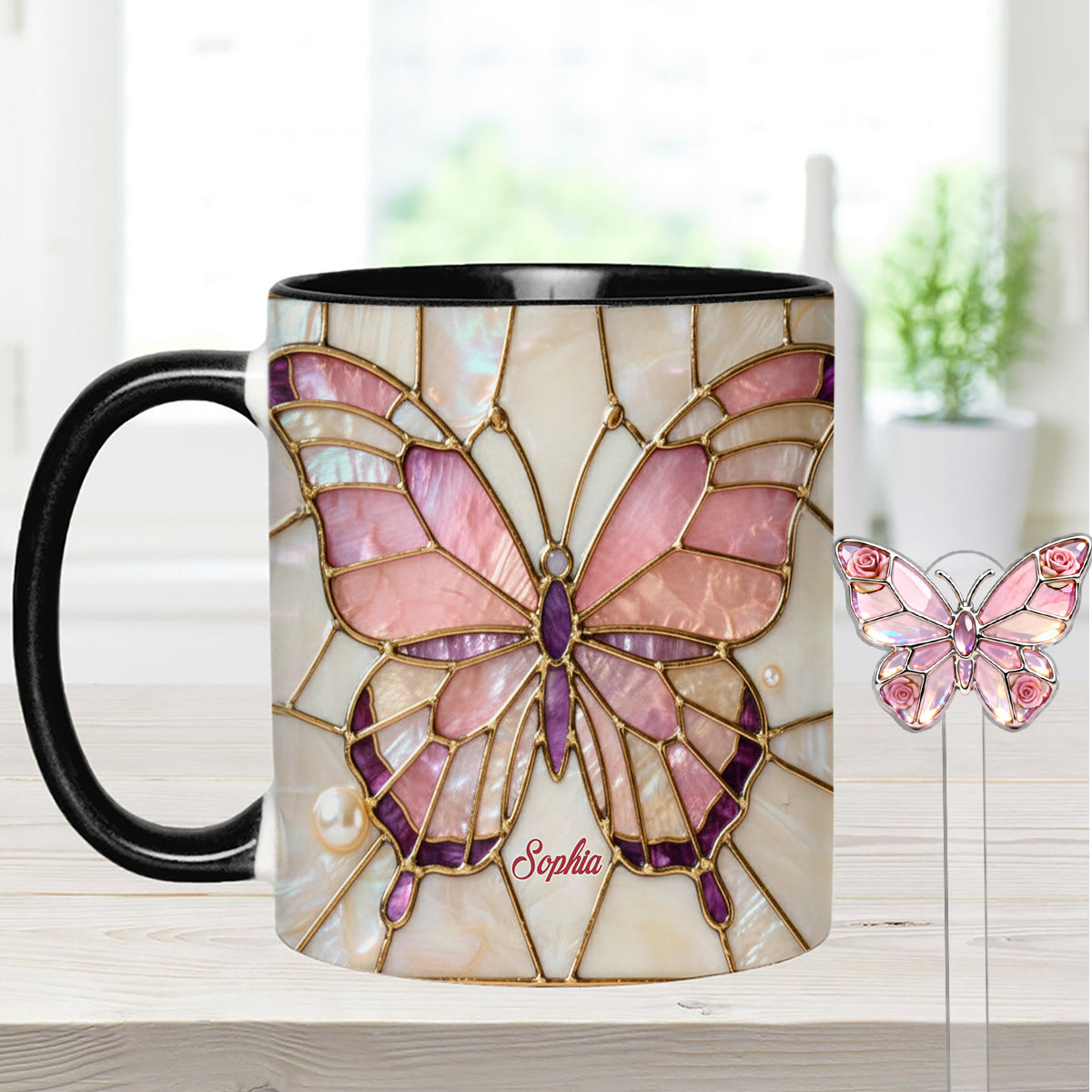 Love Butterflies - Personalized Butterfly Set Accent Mug with Acrylic Stirrers