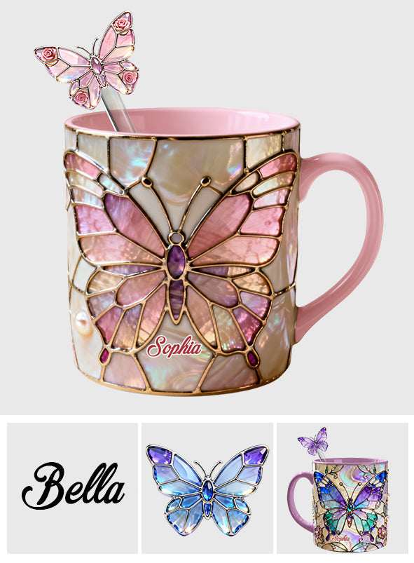Love Butterflies - Personalized Butterfly Set Accent Mug with Acrylic Stirrers