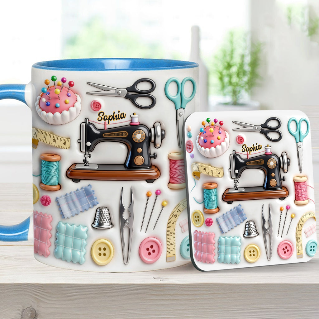 Love Sewing - Personalized Sewing Accent Mug & Coaster