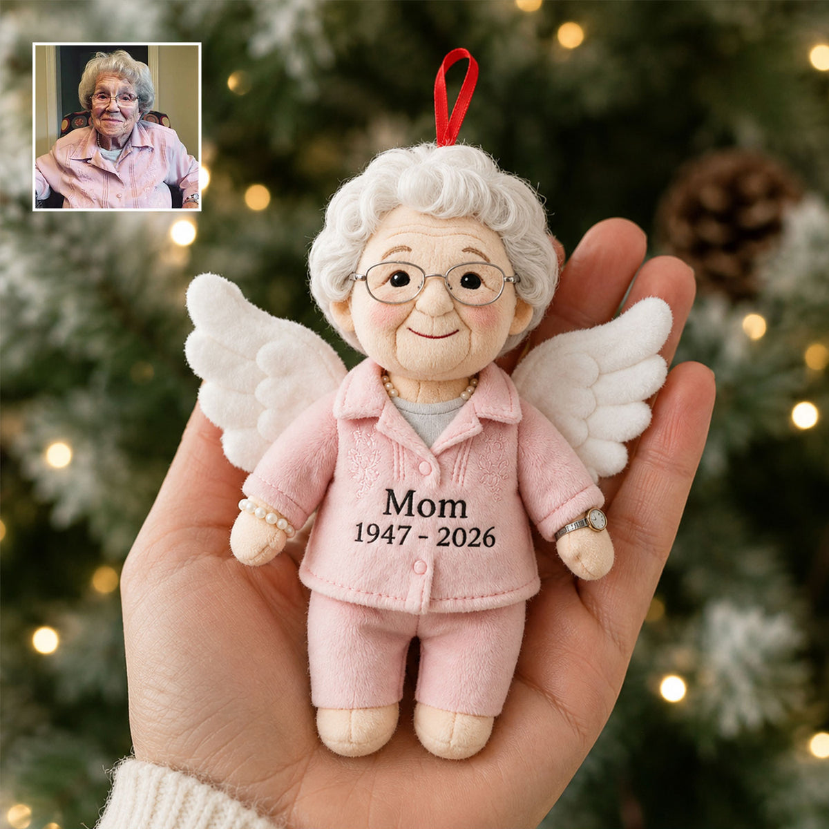 In Loving Memory - Personalized Memorial Fur Pillow & Plush Ornament & Plaque Gift Set