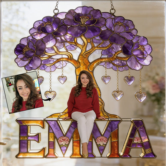 Custom Any Photo Birthmonth Flower - Personalized Self Love Window Hanging Suncatcher Ornament