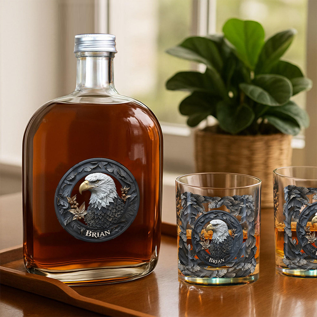 Strong Eagle - Personalized Bald Eagle Whiskey Bottle & Glass