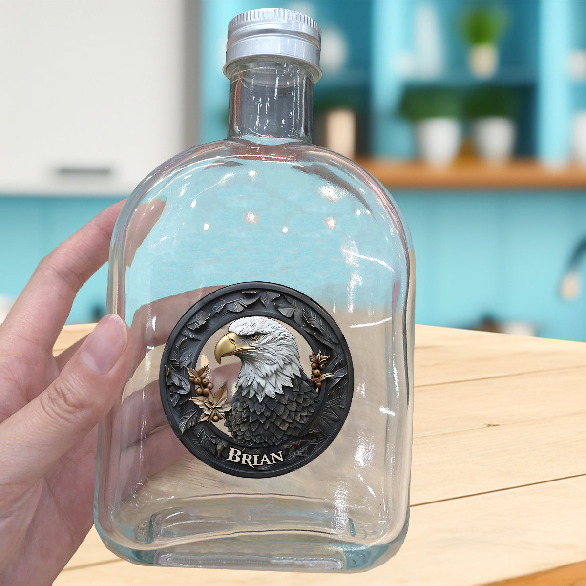 Strong Eagle - Personalized Bald Eagle Whiskey Bottle & Glass