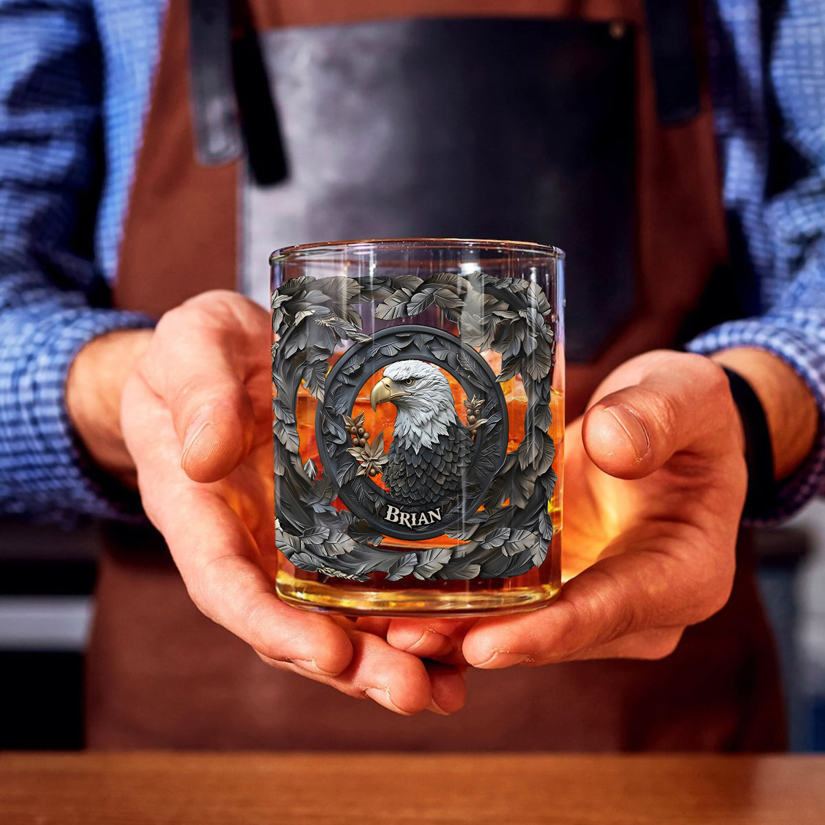 Strong Eagle - Personalized Bald Eagle Whiskey Bottle & Glass