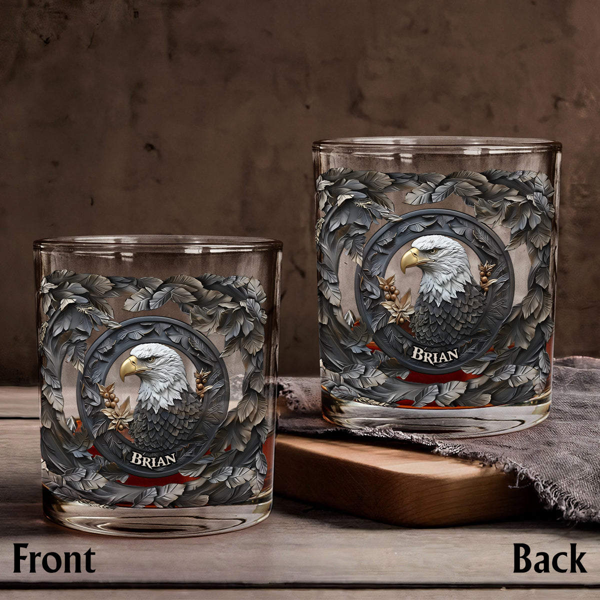 Strong Eagle - Personalized Bald Eagle Whiskey Bottle & Glass