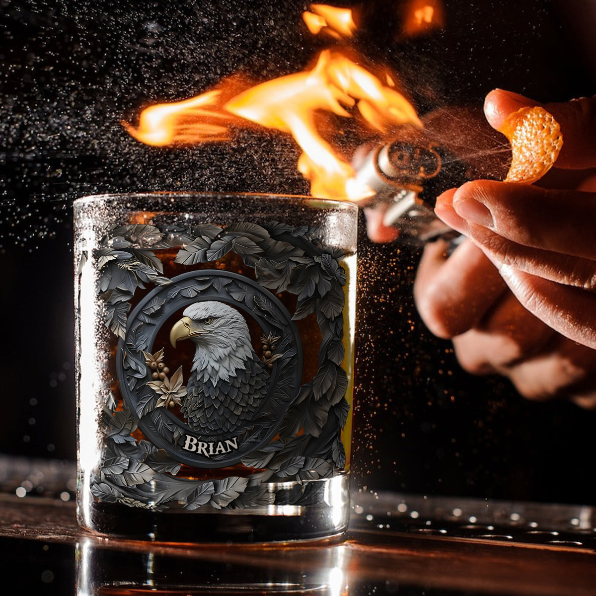 Strong Eagle - Personalized Bald Eagle Whiskey Bottle & Glass