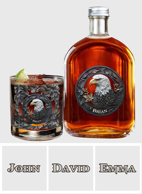 Strong Eagle - Personalized Bald Eagle Whiskey Bottle & Glass