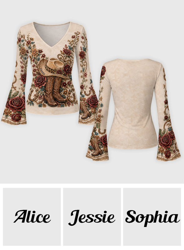 Rodeo Romance - Personalized Cowgirl Flare Long-Sleeve Shirt