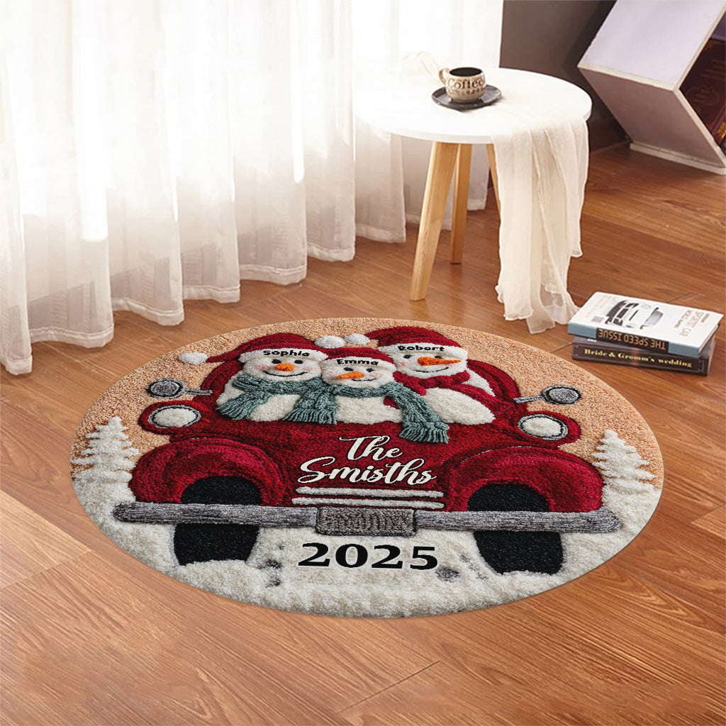 Merry Christmas - Personalized Family Round Rug