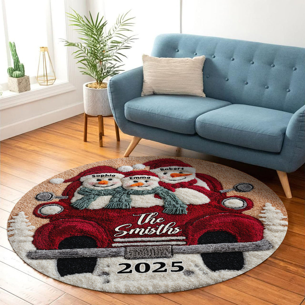 Merry Christmas - Personalized Family Round Rug