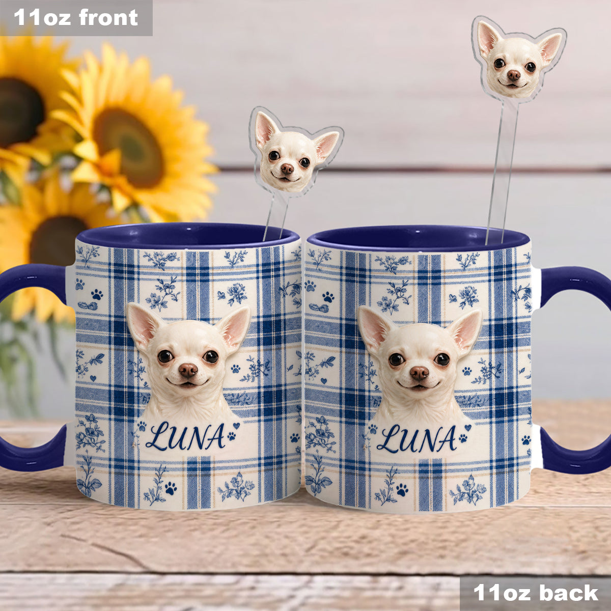 Custom Any Pet Photo - Personalized Dog Set Accent Mug with Acrylic Stirrers