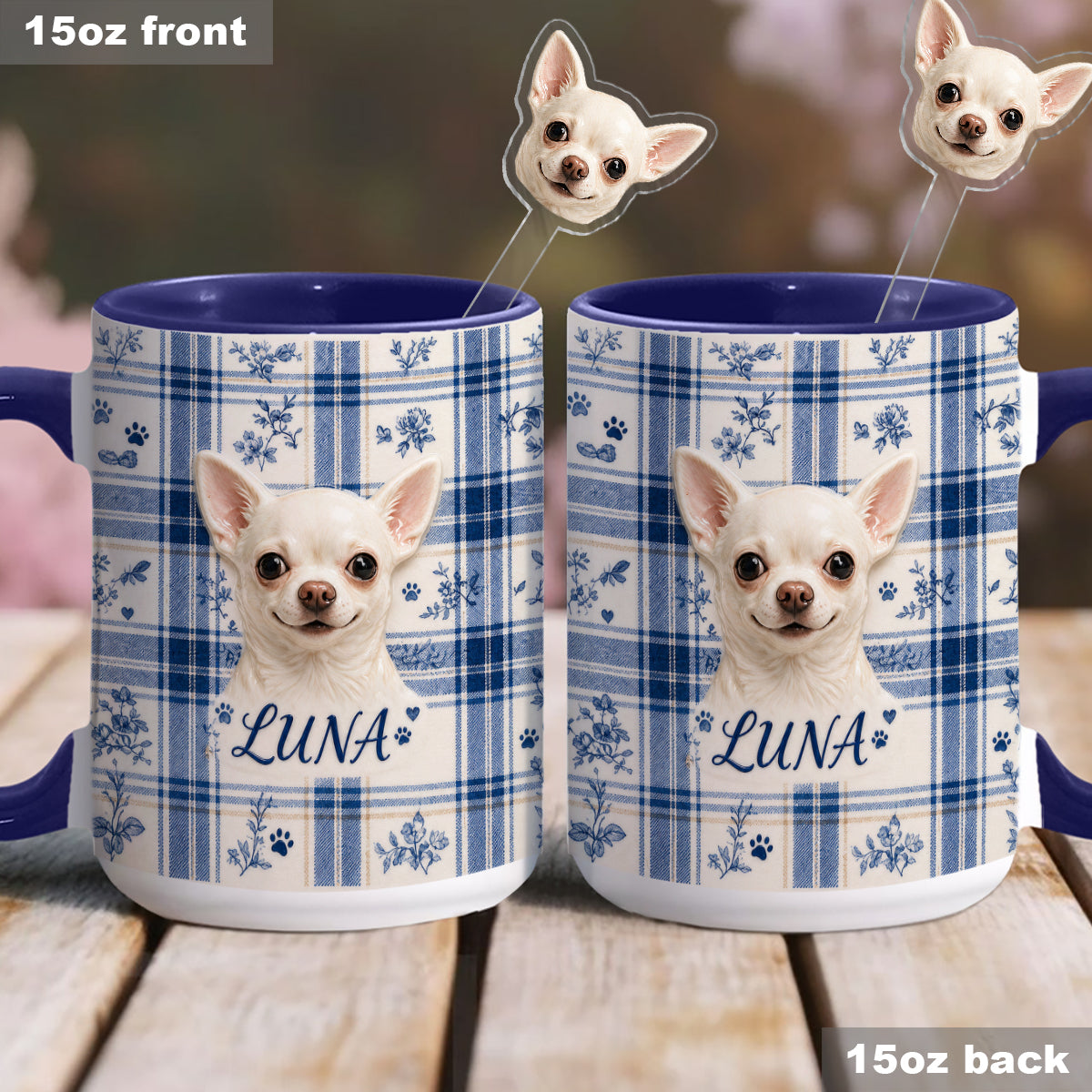 Custom Any Pet Photo - Personalized Dog Set Accent Mug with Acrylic Stirrers