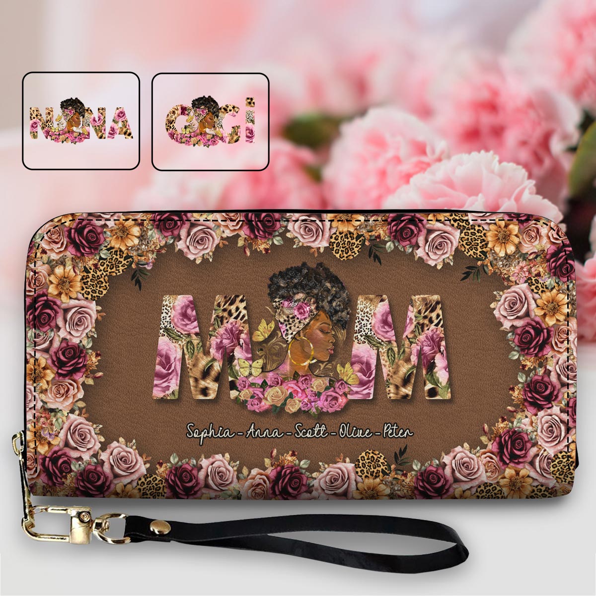 Leopard Afro Mom Grandma - Personalized Mother Leather Long Wallet