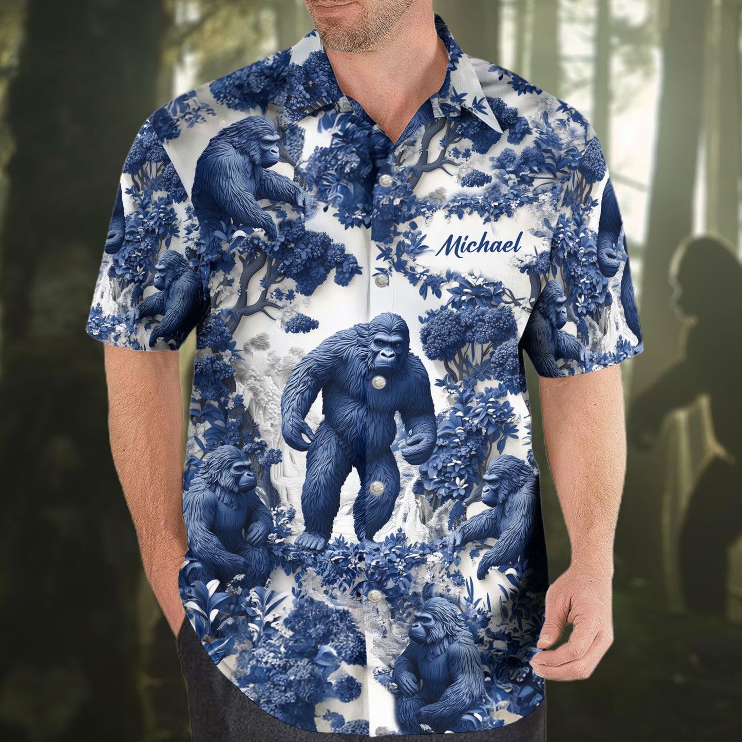 Bigfoot Summer Vibes - Personalized Hiking Hawaiian Shirt