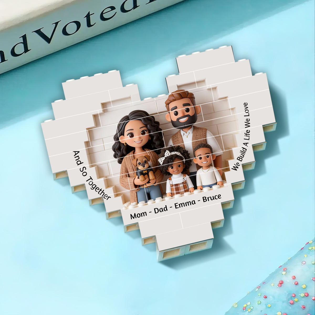 Together We Build A Life We Love - Personalized Family Heart Building Brick Blocks Printed On Both Sides