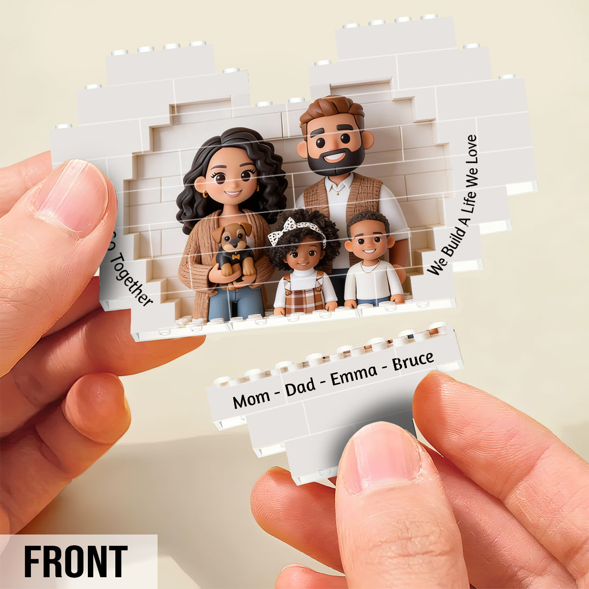 Together We Build A Life We Love - Personalized Family Heart Building Brick Blocks Printed On Both Sides