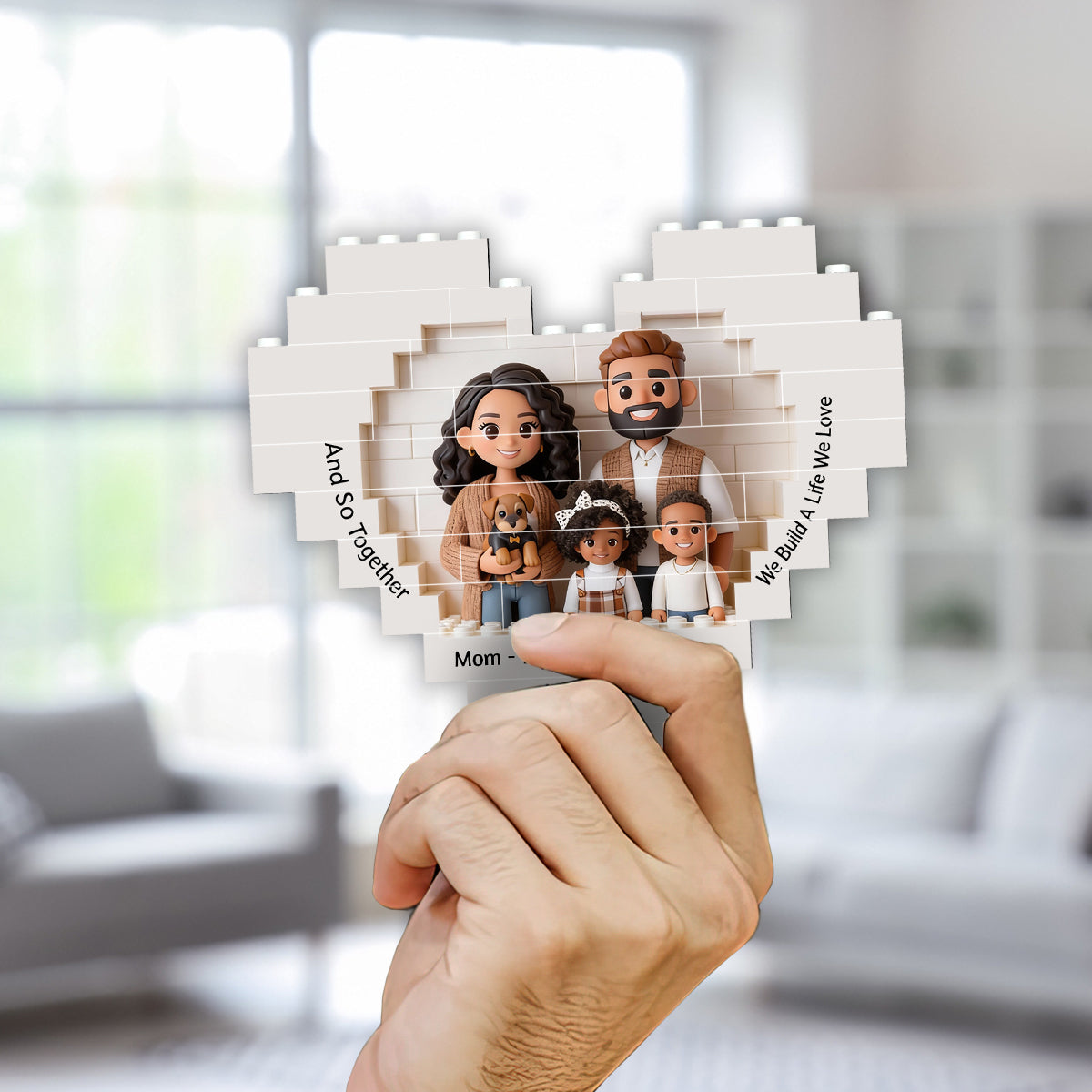 Together We Build A Life We Love - Personalized Family Heart Building Brick Blocks Printed On Both Sides