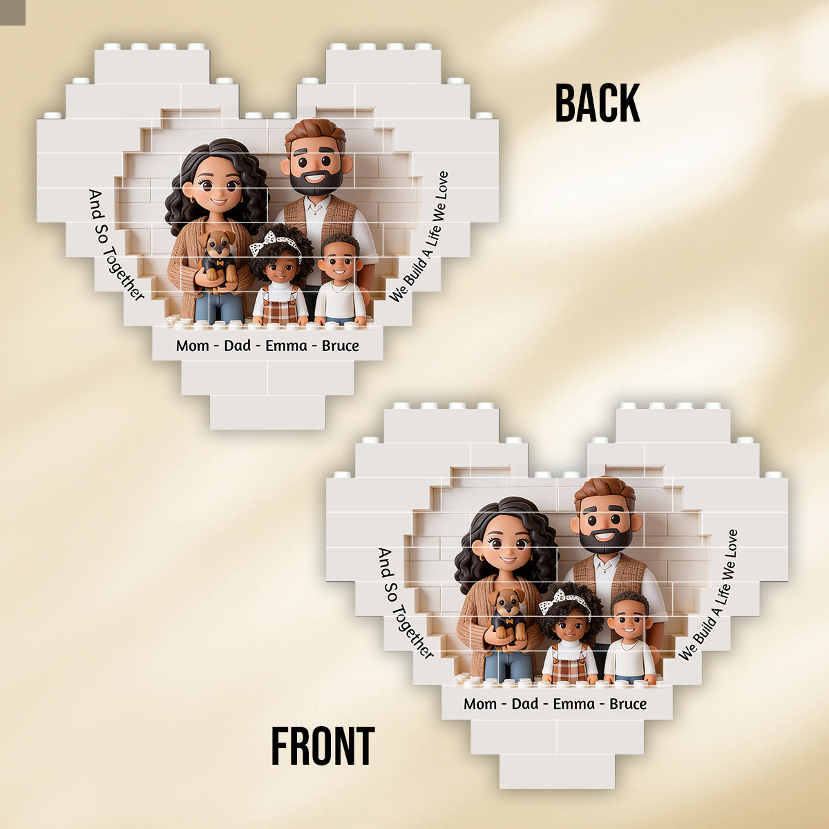 Together We Build A Life We Love - Personalized Family Heart Building Brick Blocks Printed On Both Sides