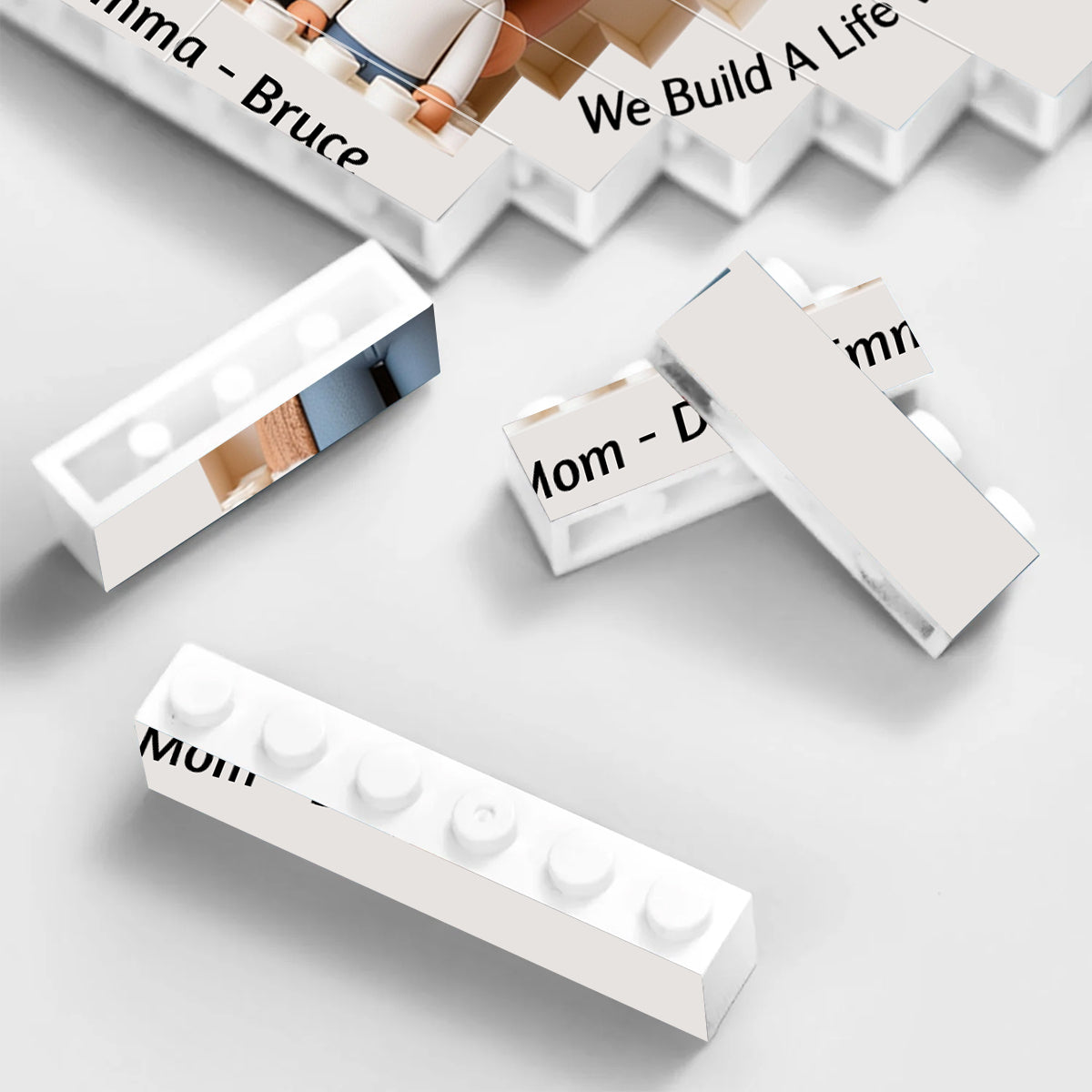 Together We Build A Life We Love - Personalized Family Heart Building Brick Blocks Printed On Both Sides