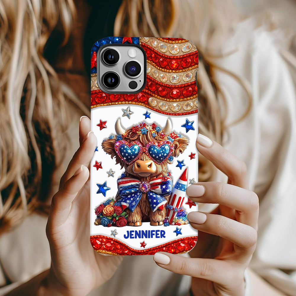 July 4th America - Personalized Highland Cow Full Print Phone Case