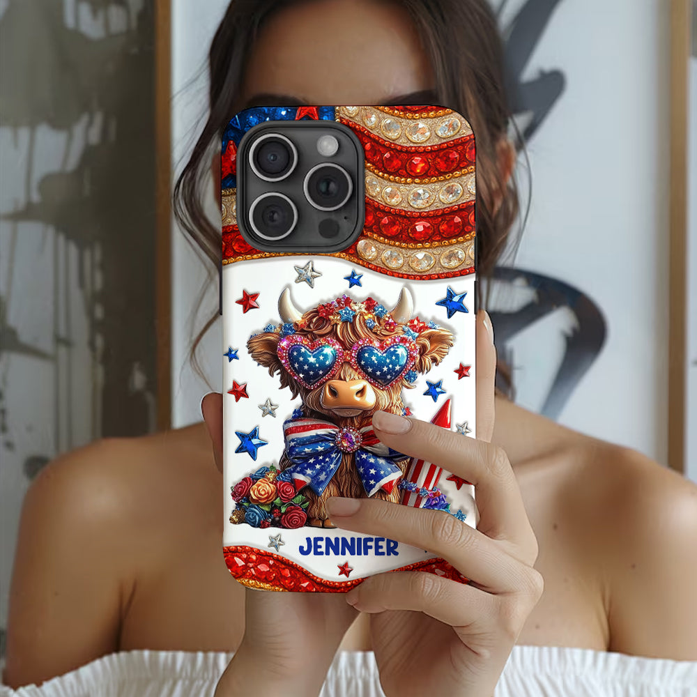 July 4th America - Personalized Highland Cow Full Print Phone Case