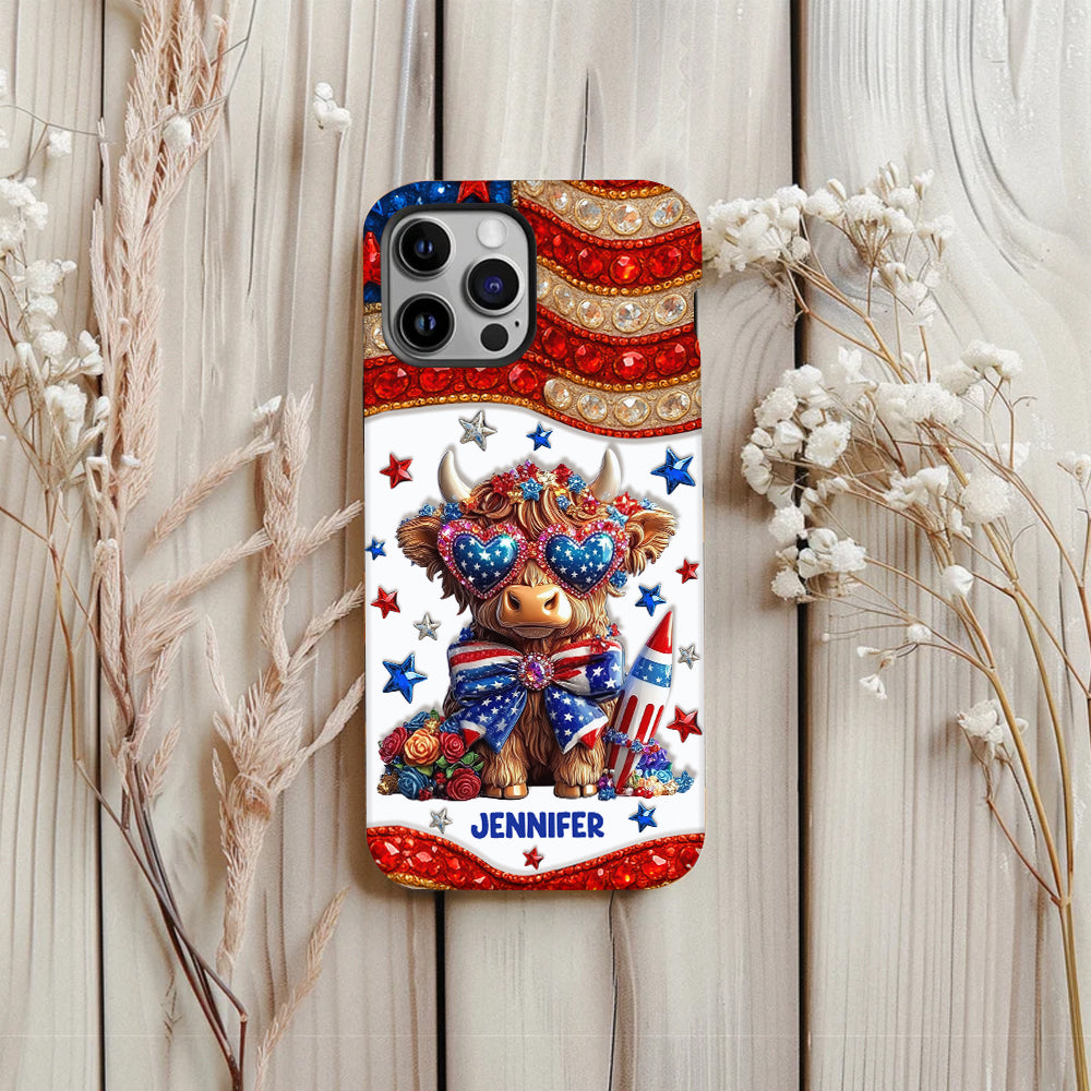 July 4th America - Personalized Highland Cow Full Print Phone Case