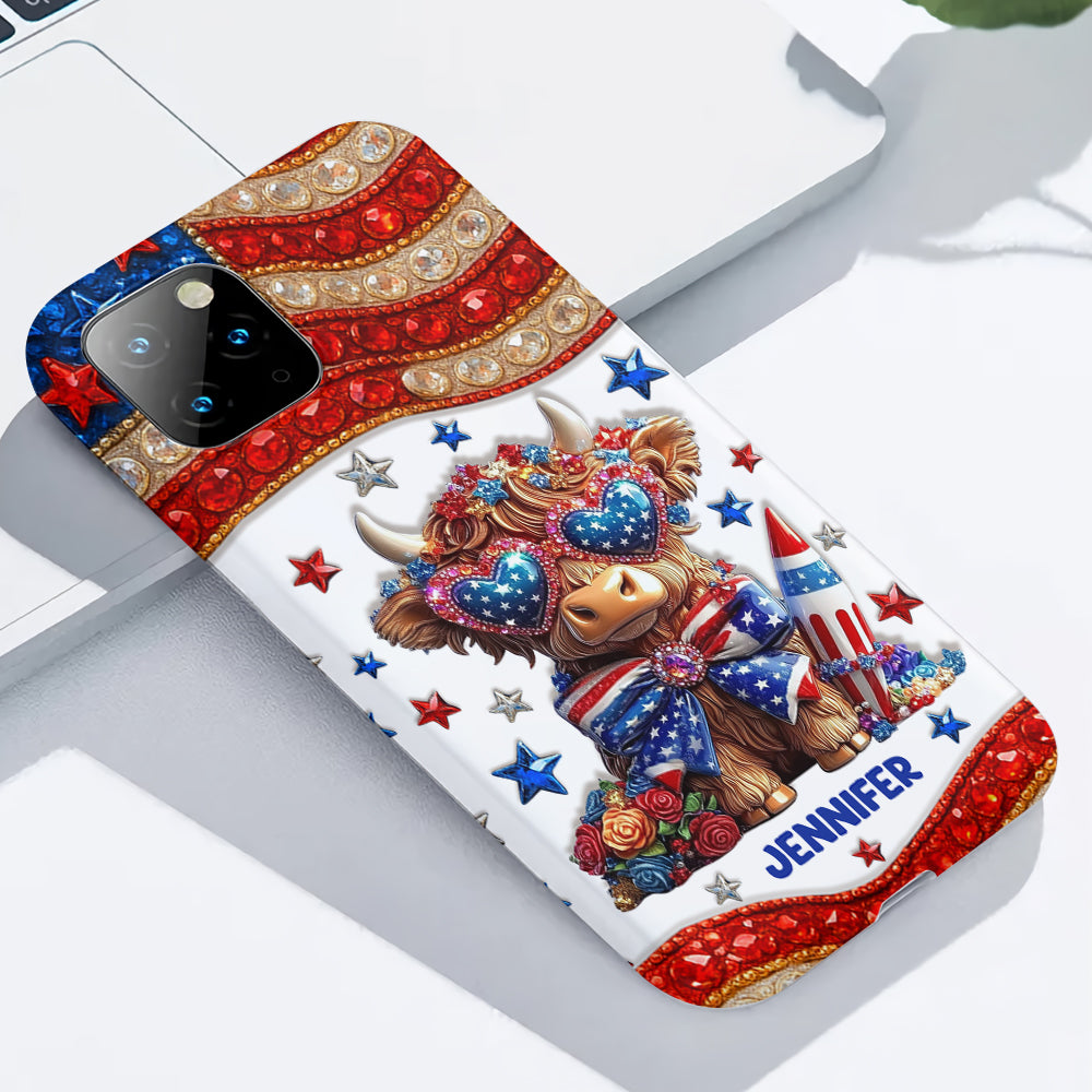July 4th America - Personalized Highland Cow Full Print Phone Case