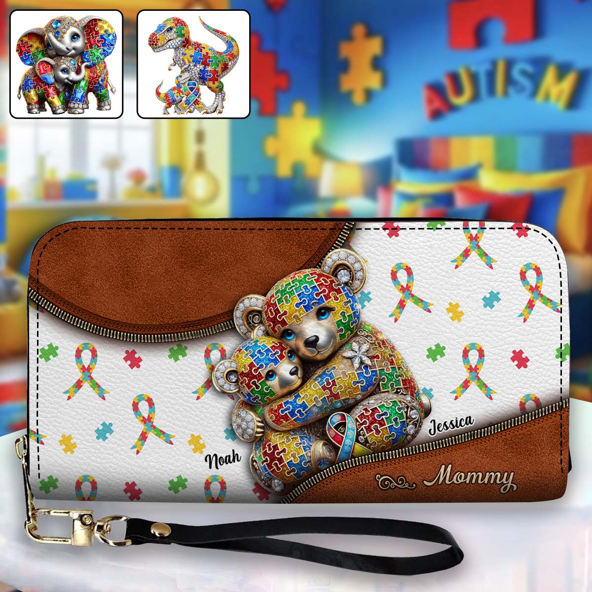 Autism Mom - Personalized Autism Awareness Leather Long Wallet
