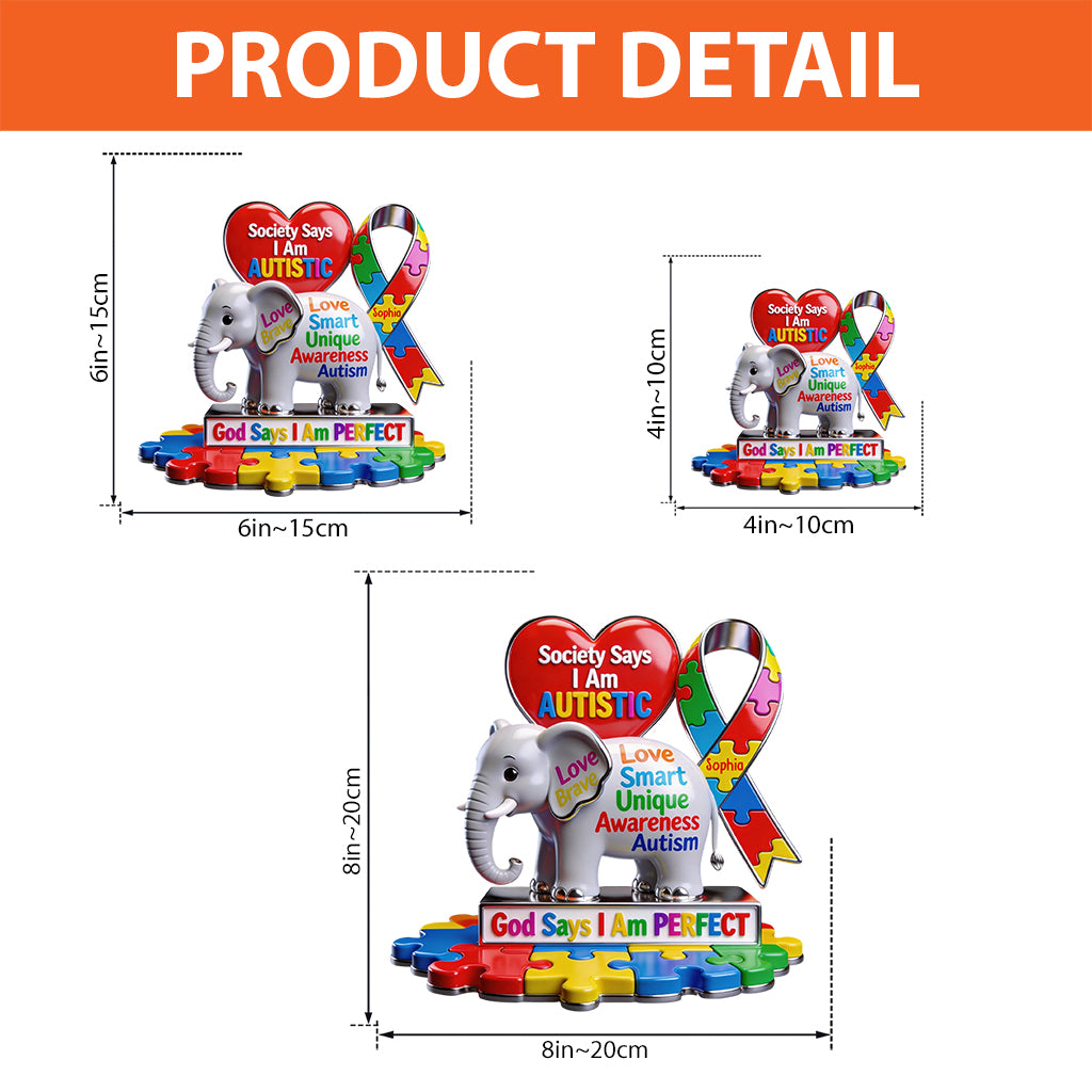 Elephant Puzzle I Am Perfect - Personalized Autism Awareness Custom Shaped Acrylic Plaque