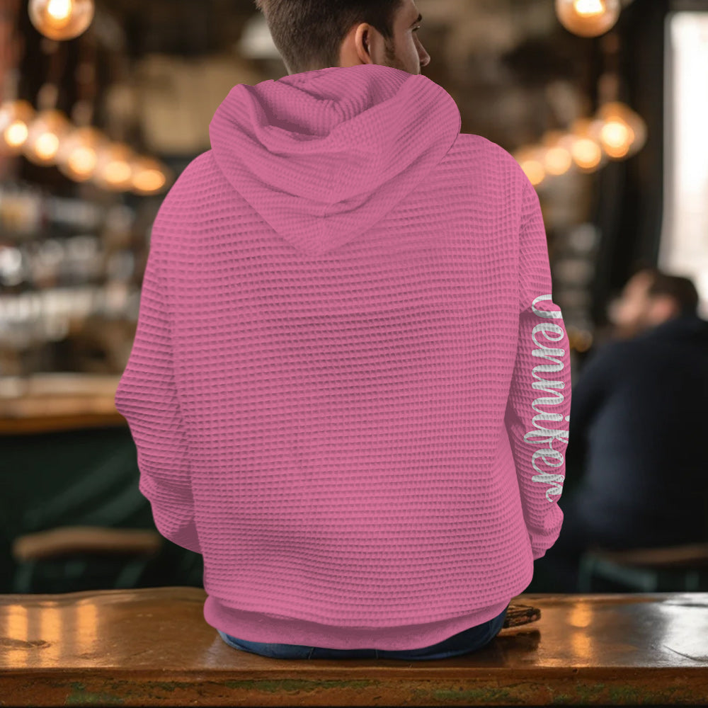 In October We Wear Pink Cute Ghost - Personalized Breast Cancer Awareness Waffle Hoodie