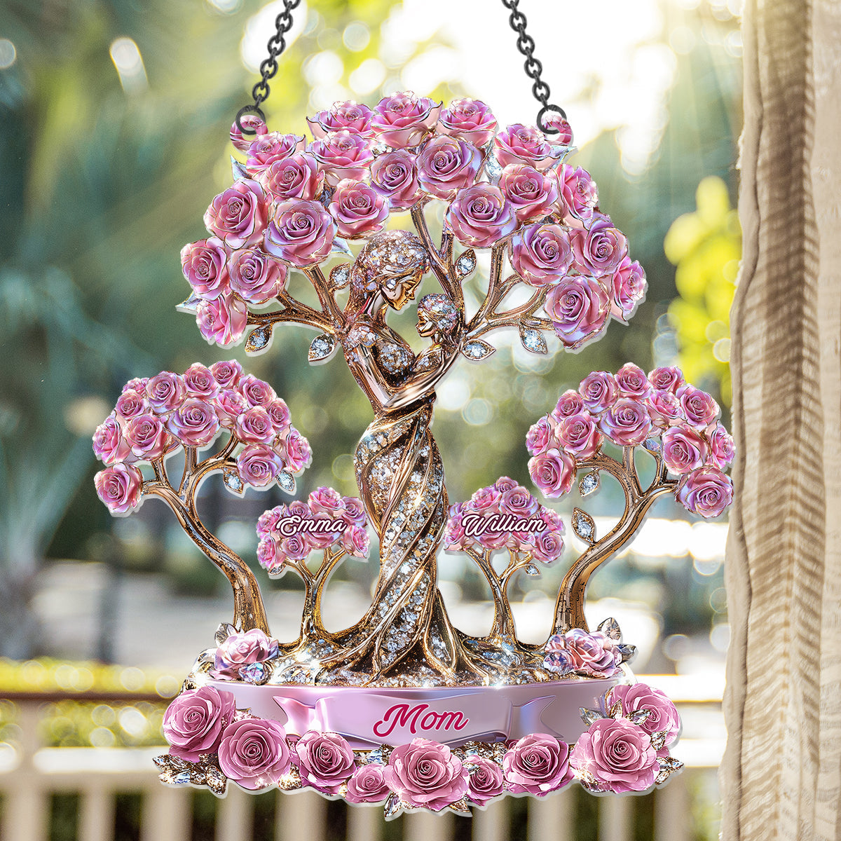 The Love Between Mother And Her Kids - Personalized Mother Window Hanging Suncatcher Ornament