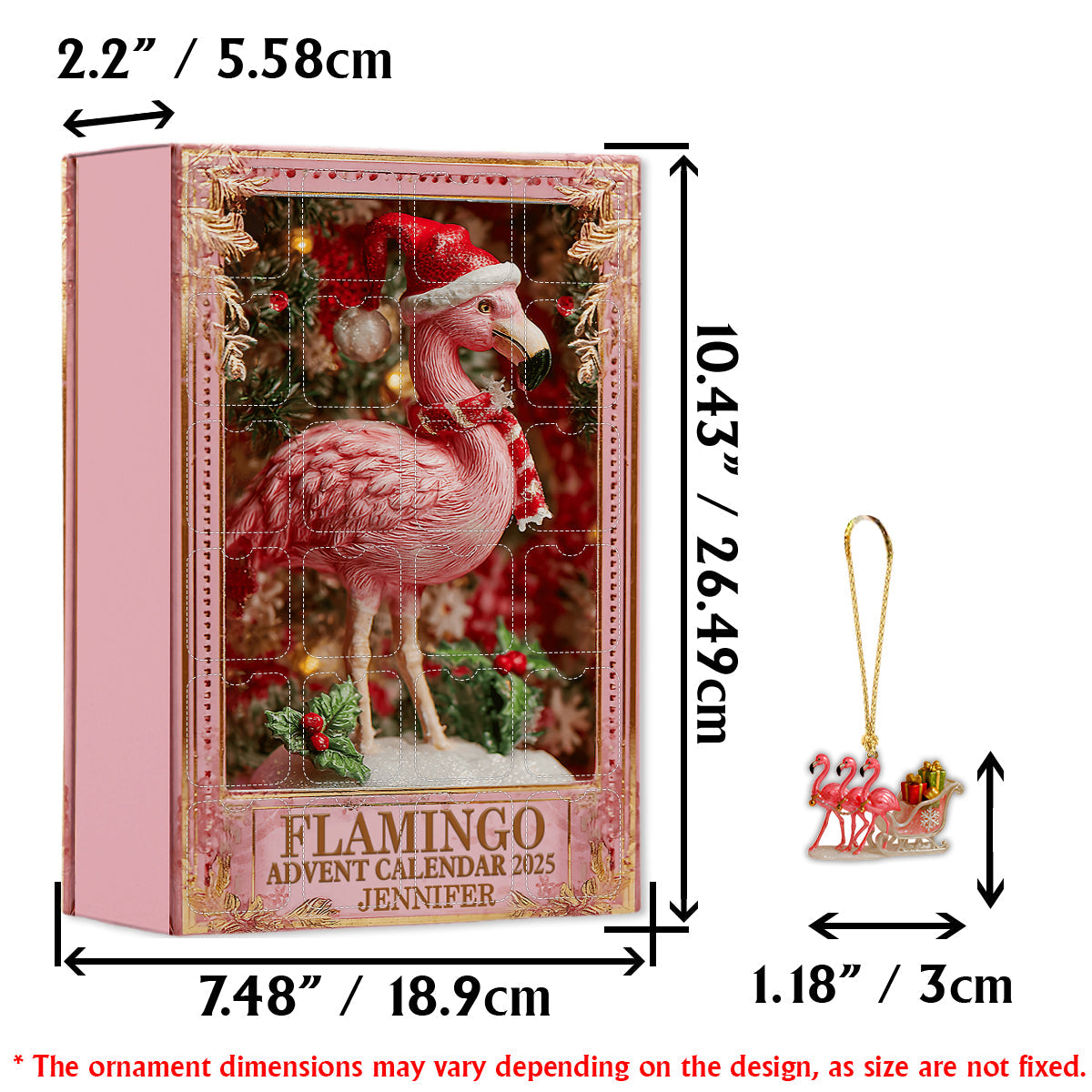 Christmas Flamingo - Personalized Flamingo Advent Calendar With Ornaments