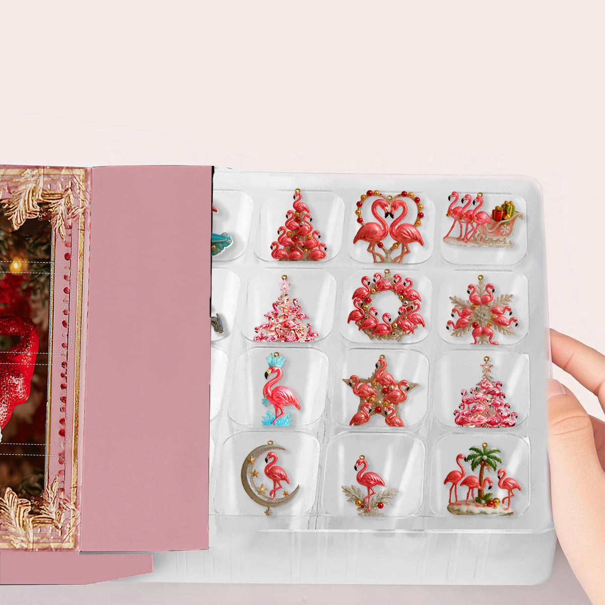 Christmas Flamingo - Personalized Flamingo Advent Calendar With Ornaments