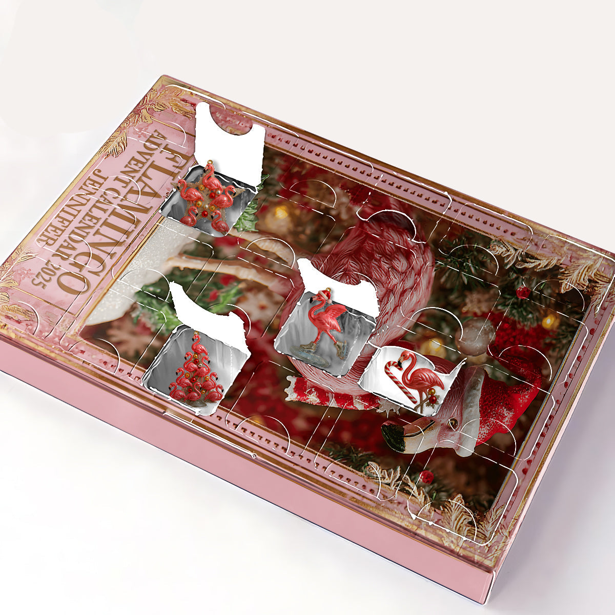 Christmas Flamingo - Personalized Flamingo Advent Calendar With Ornaments
