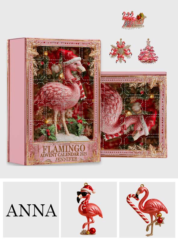 Christmas Flamingo - Personalized Flamingo Advent Calendar With Ornaments