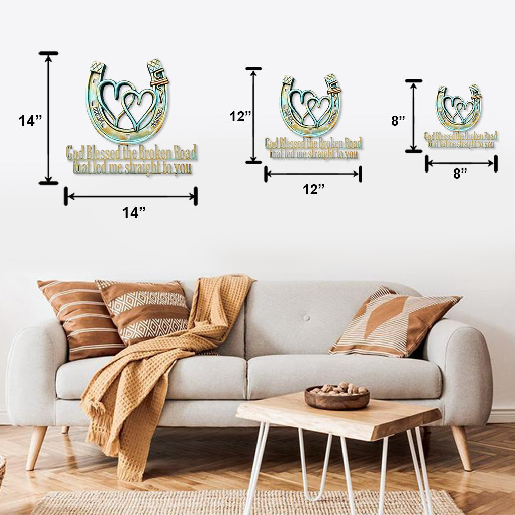 God Bless The Broken Road - Personalized Couple Cut Metal Sign