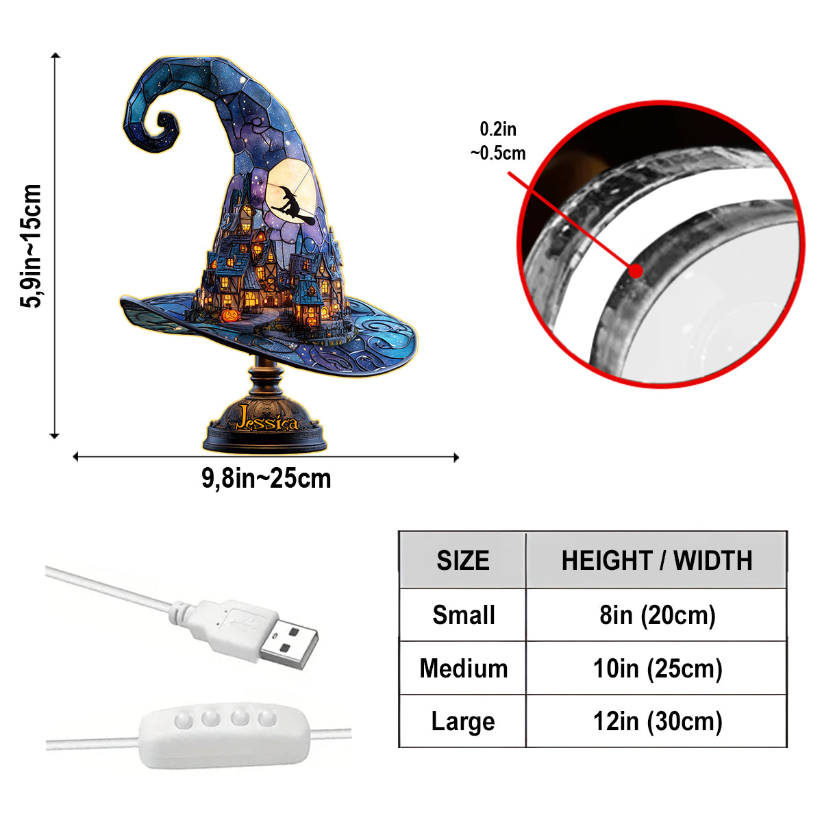 Magic Hat - Personalized Witch Acrylic LED Night Light