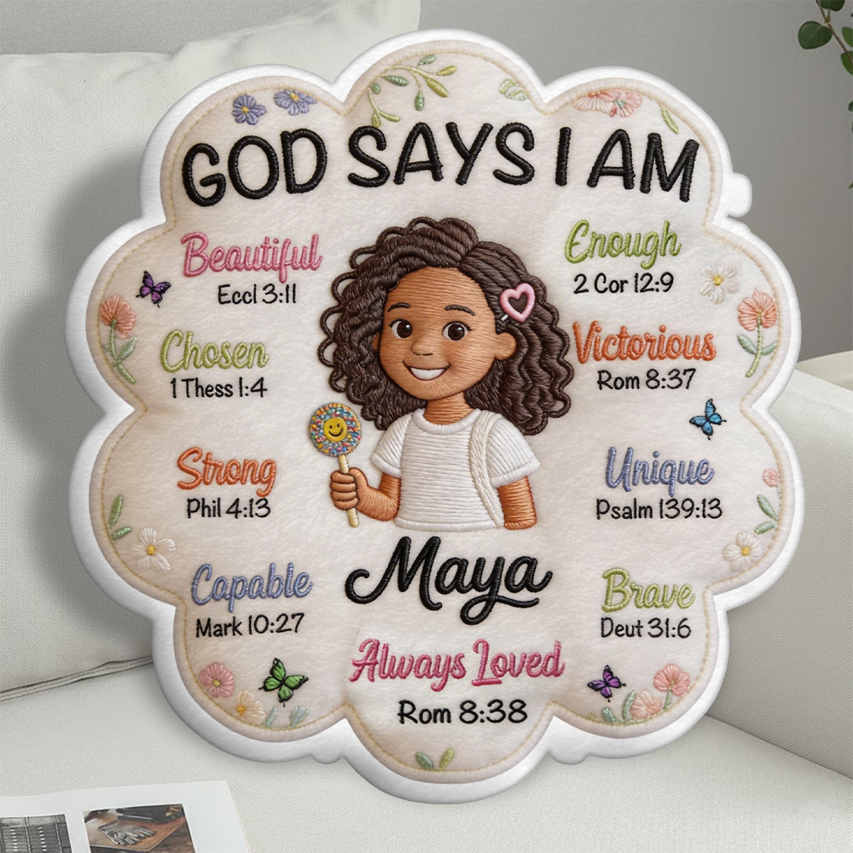 God Says I Am - Affirmation Gift - Personalized Kid Faux Fur Shaped Pillow
